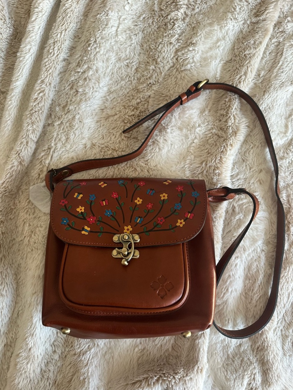Patricia Nash Brown Floral Leather Crossbody Bag